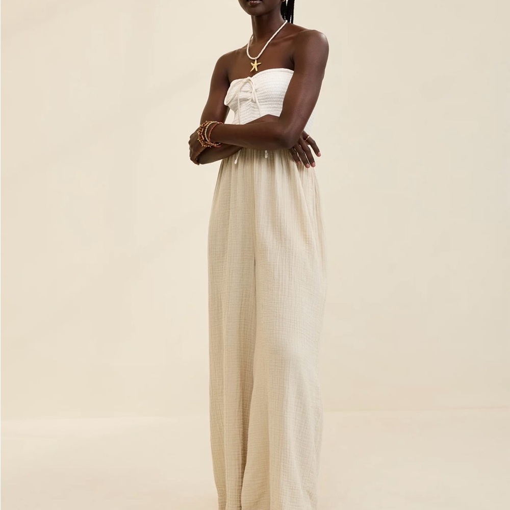 White and Cream Strapless Jumpsuit - Picture 5 of 5